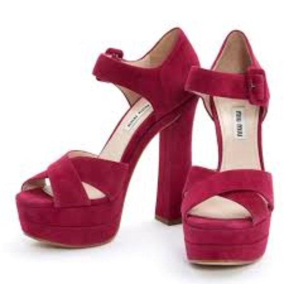 Miu Miu magenta pink suede chunky heels, 39 - Picture 1 of 6